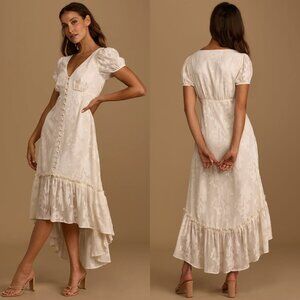 Gala in the Garden Cream Jacquard High-Low Midi Dress